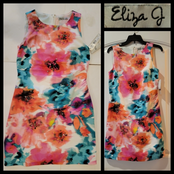 🆕️Eliza J water colours floral jewel sheath dress 4 - Picture 1 of 8
